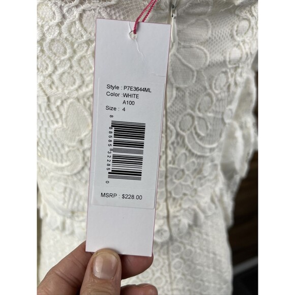 New Coquette Dress Parker Irma Sz 4 Lace Overlay Off the Shoulder White $228 - Picture 12 of 16